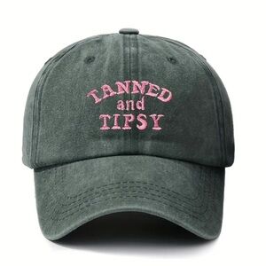 TANNED AND TIPSY ❤️‍🔥 NWT DARK GREEN AND PINK HAT